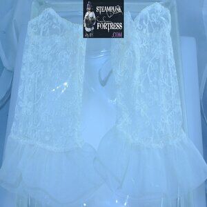 WHITE CREAM WRIST LENGTH LACE FINGERLESS GLOVES WEDDING 80S COSPLAY COSTUME HALL